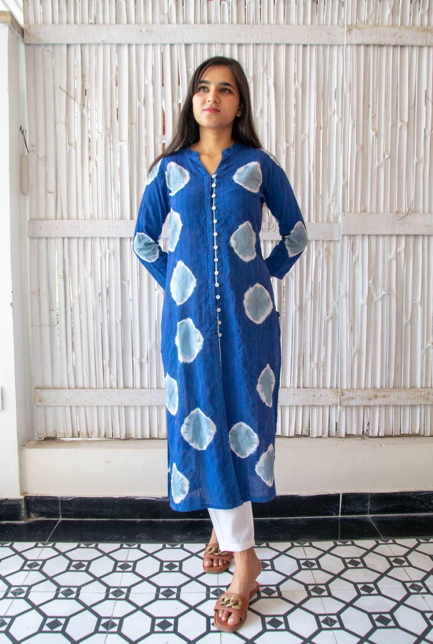 'Tie-Dye' Indigo Button Down Kurta