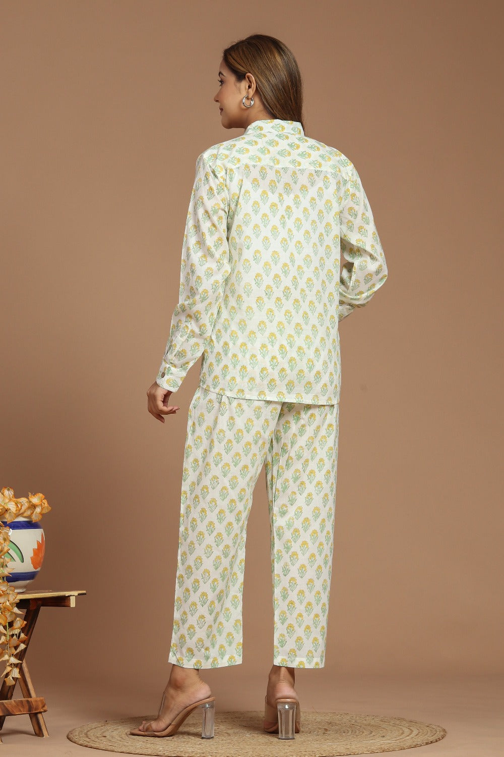 Sunshine Buta Bliss: White Yellow Printed Co-ord Set