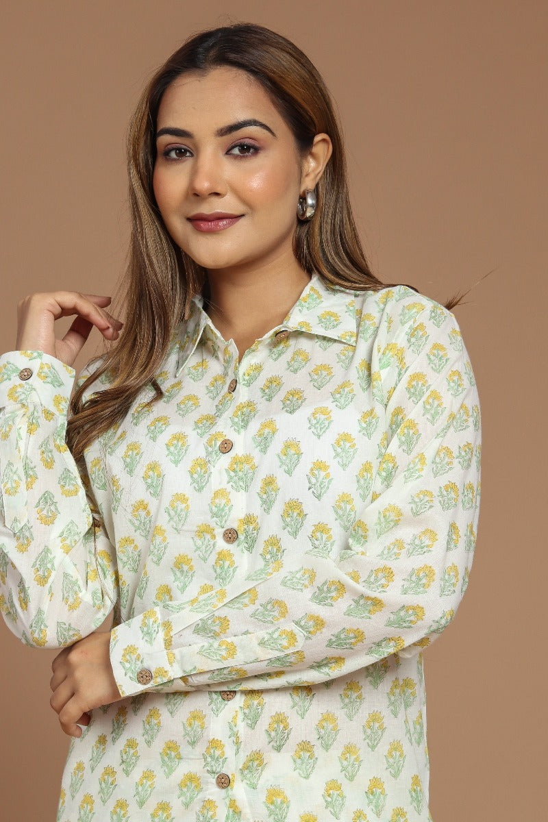 Sunshine Buta Bliss: White Yellow Printed Co-ord Set