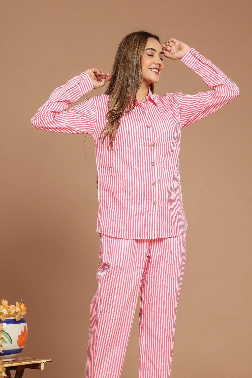 'Most Loved' Pink Stripe Printed Co-Ord Set - Pre Order