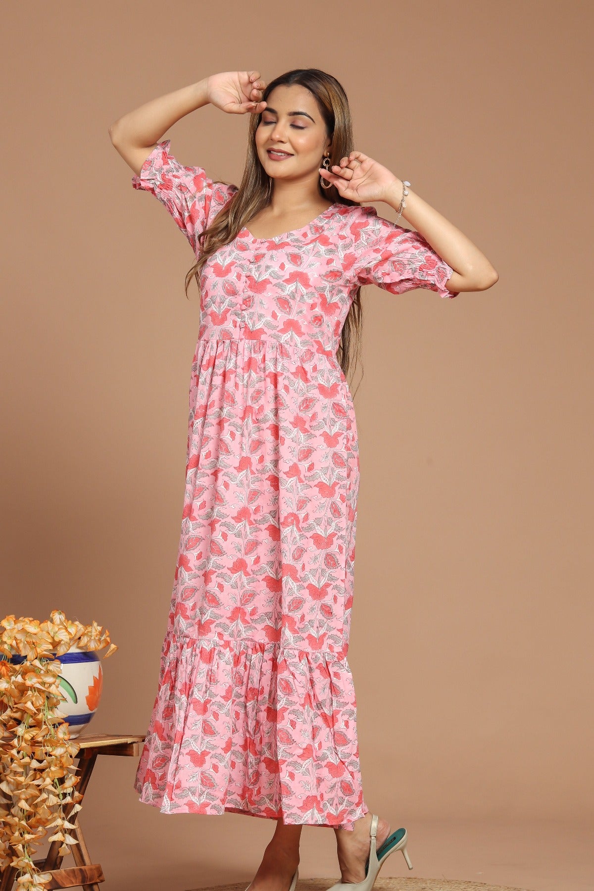 Pink Bloom Block Printed Dress