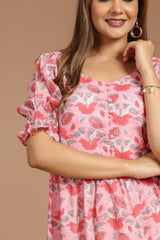 Pink Bloom Block Printed Dress