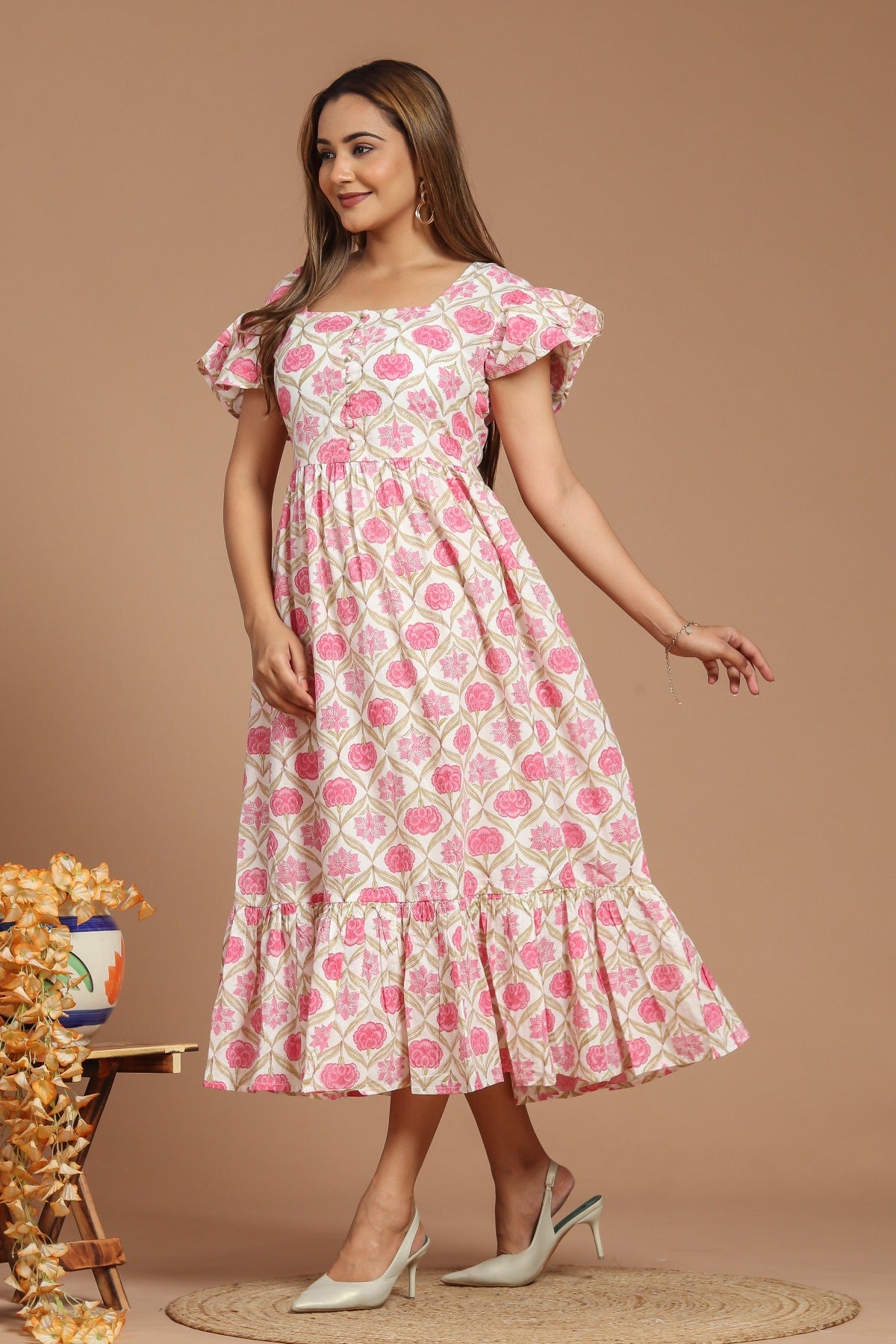 Blushing Blossom Block Printed Dress