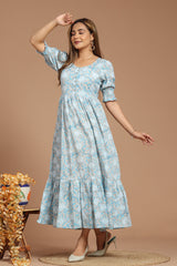 Frosty Bloom Block Printed Dress