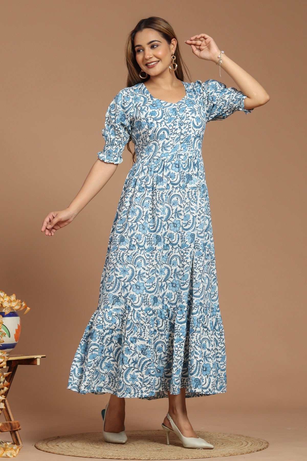 Azure Chintz Block Printed Dress