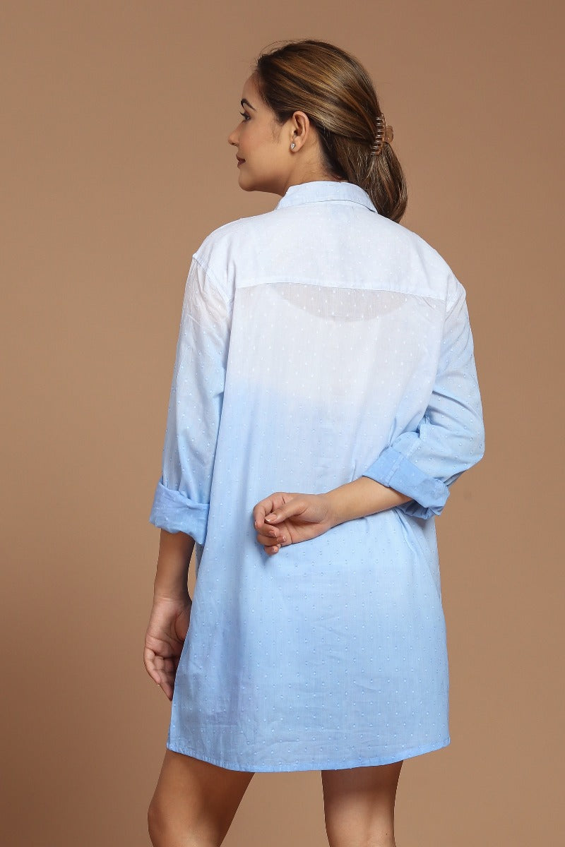 Blue Hues Dip-Dyed Cotton Shirt Dress