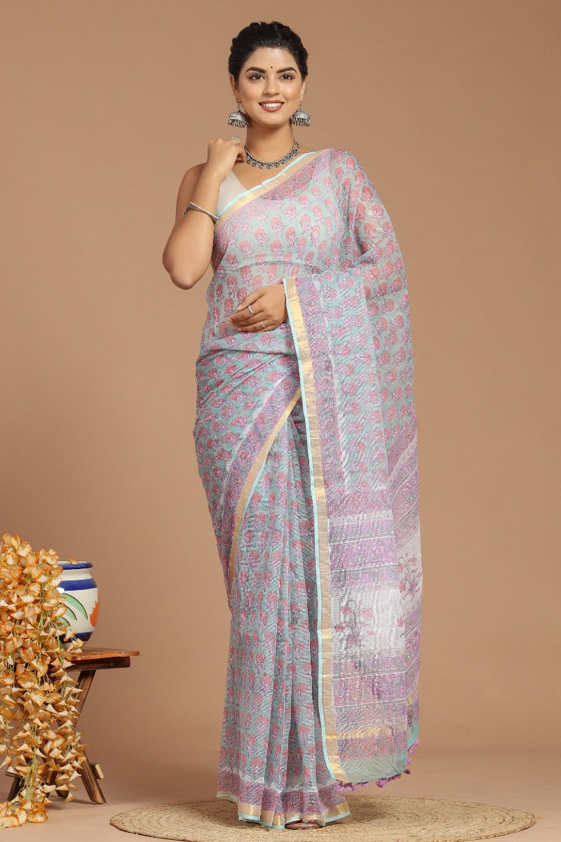 Lavender Dreams: Buta Print Kota Doria Saree