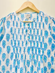 Icey Blue Block Printed Short Top