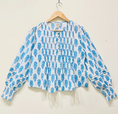 Icey Blue Block Printed Short Top