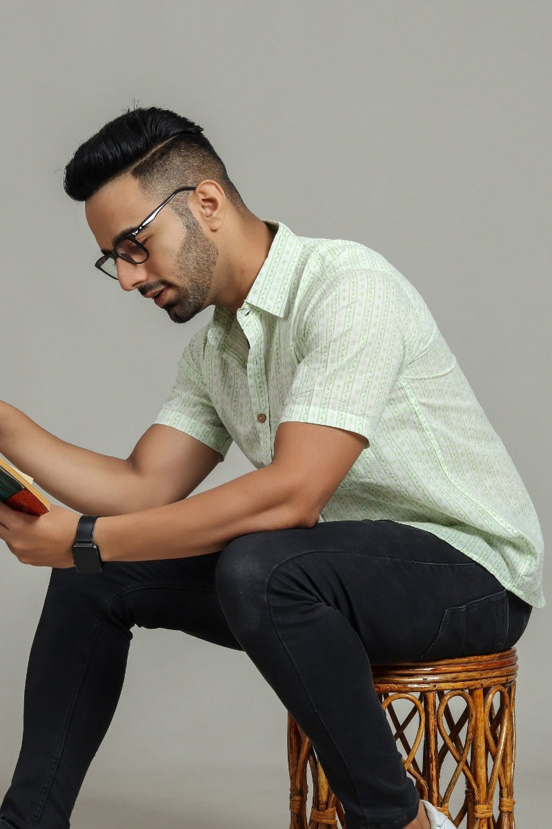 COTTON BLOCK PRINTED HALF SLEEVE SHIRT