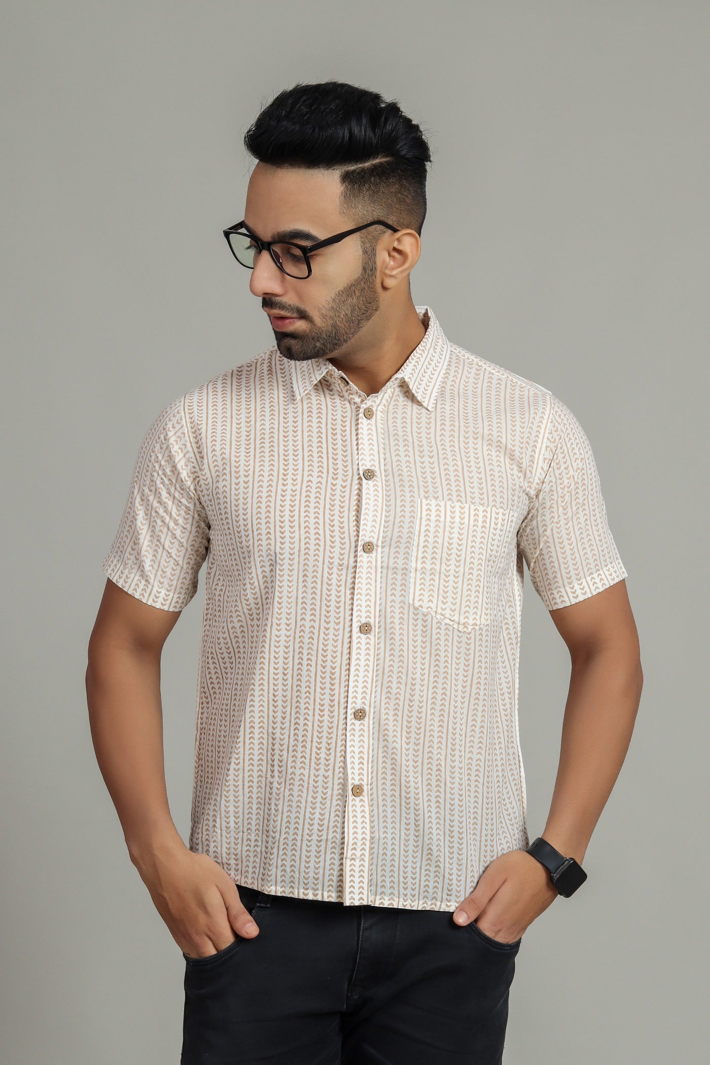 COTTON BLOCK PRINTED HALF SLEEVE SHIRT