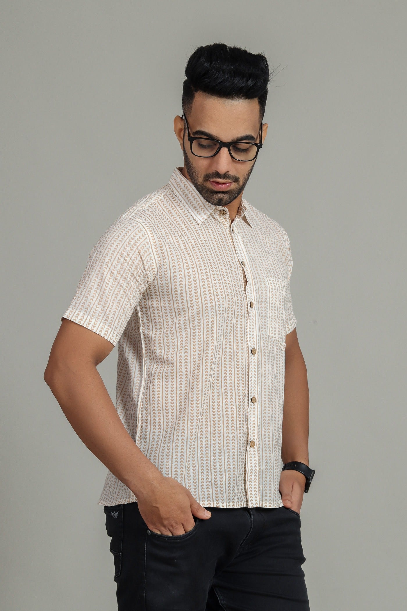 COTTON BLOCK PRINTED HALF SLEEVE SHIRT