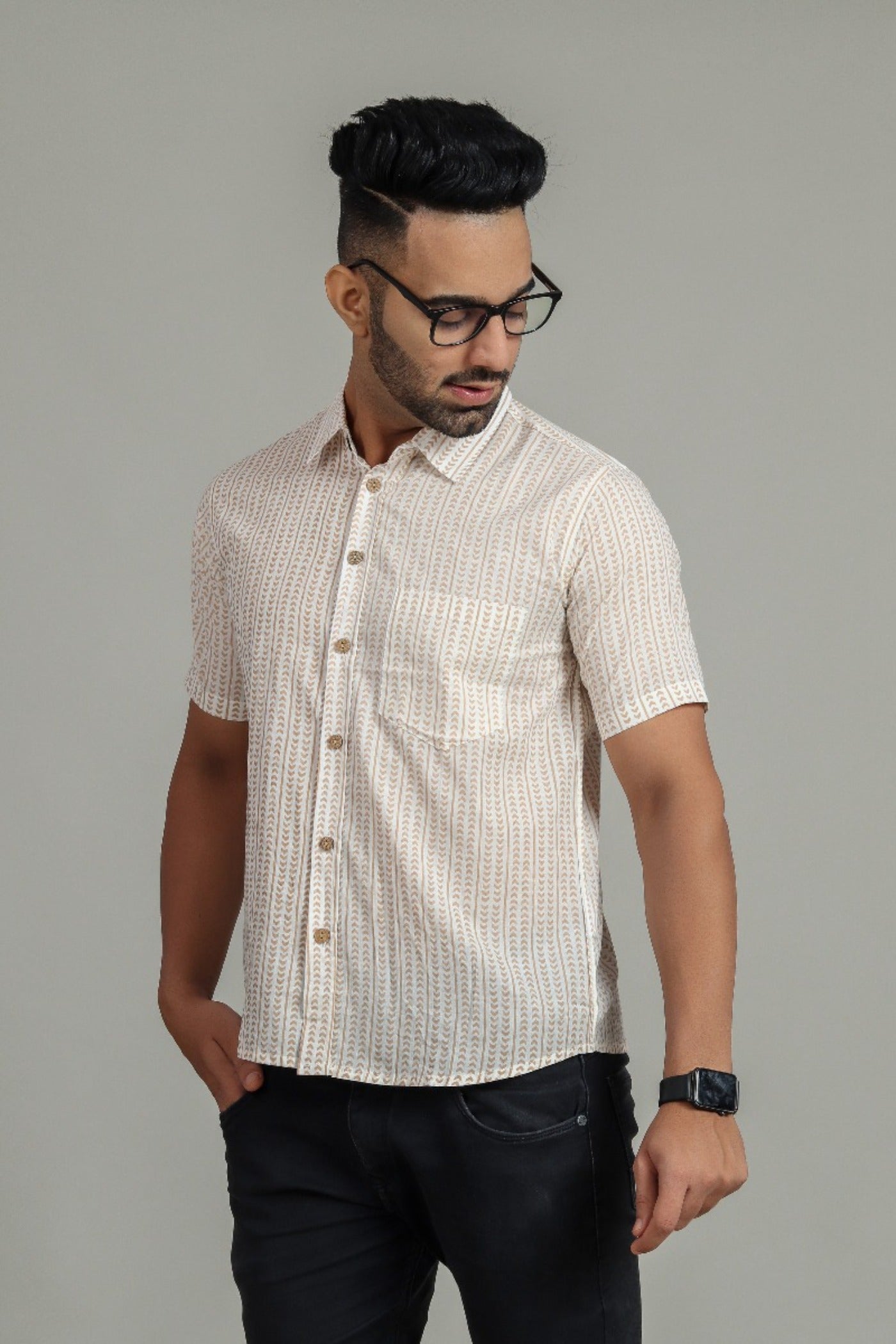 COTTON BLOCK PRINTED HALF SLEEVE SHIRT