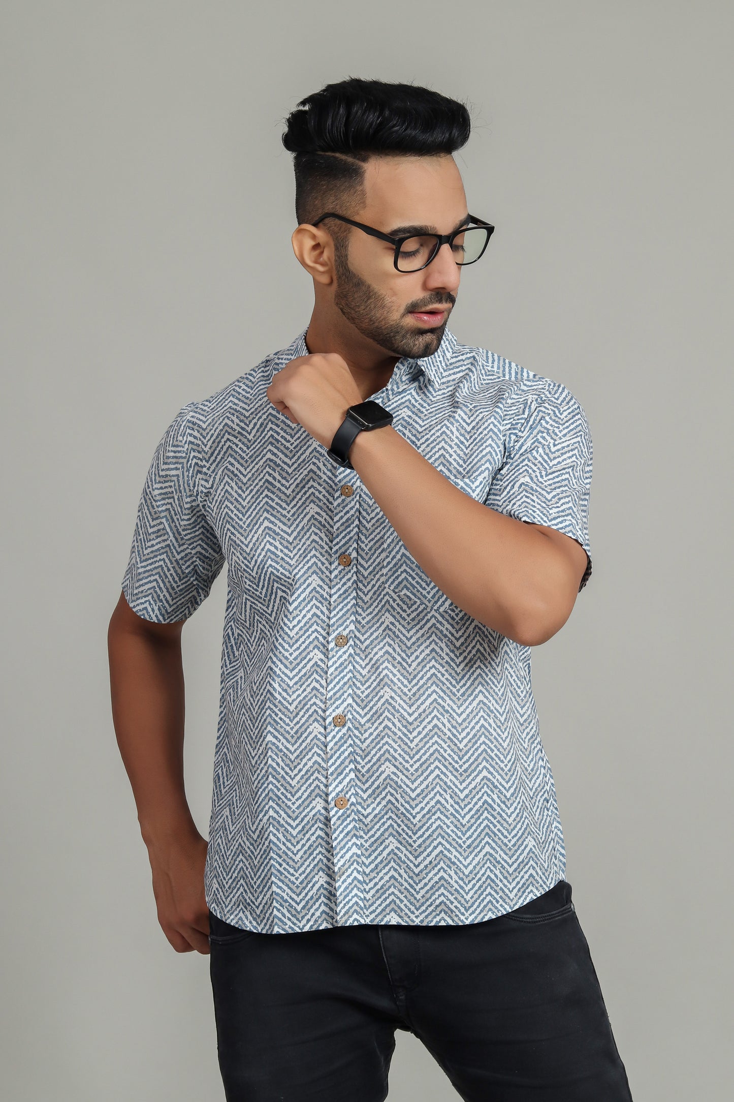 COTTON BLOCK PRINTED HALF SLEEVE SHIRT