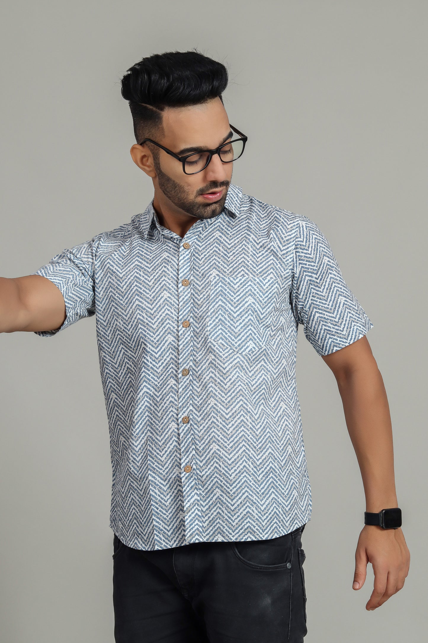 COTTON BLOCK PRINTED HALF SLEEVE SHIRT