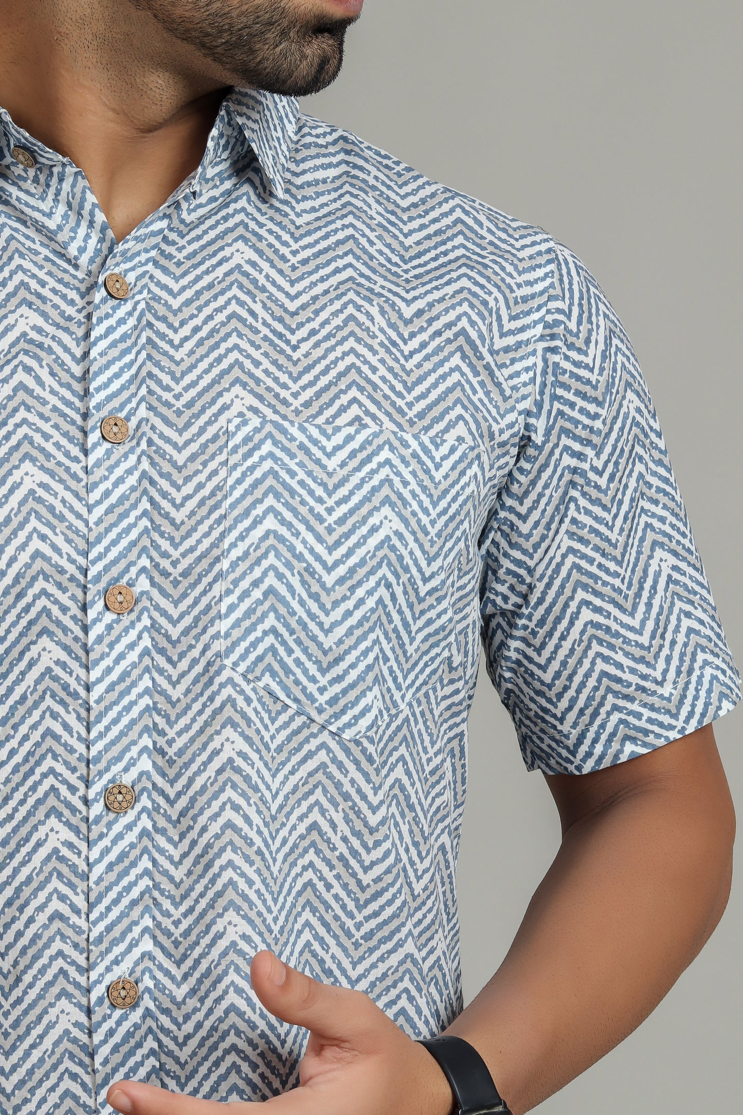 COTTON BLOCK PRINTED HALF SLEEVE SHIRT