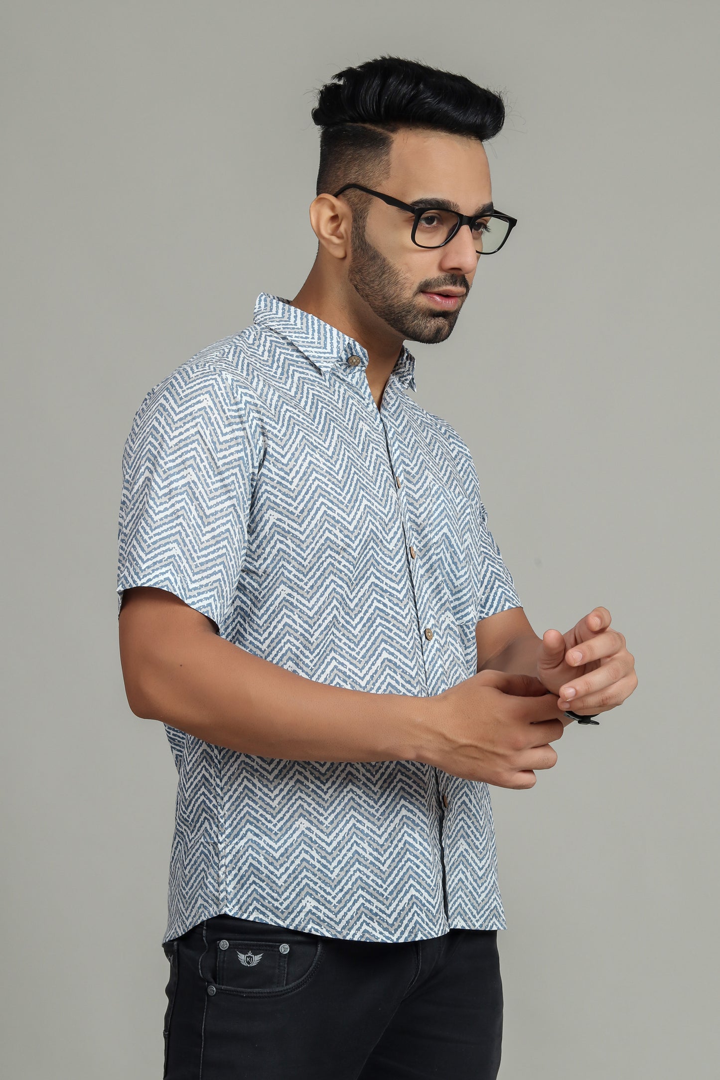 COTTON BLOCK PRINTED HALF SLEEVE SHIRT