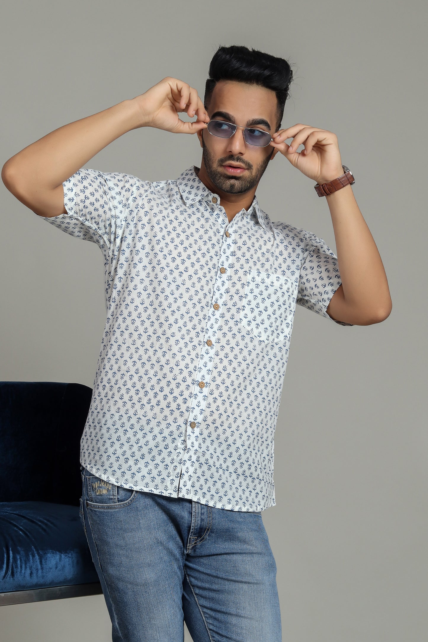 COTTON BLOCK PRINTED HALF SLEEVE SHIRT