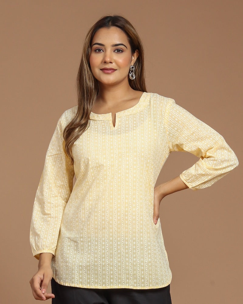Block Printed Cotton Short Kurti