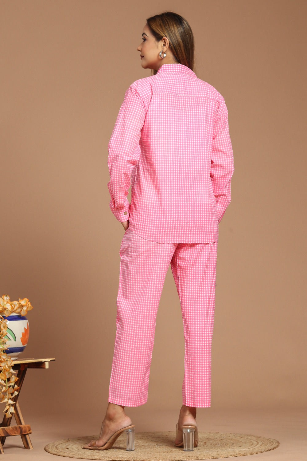 Pink Gingham Printed Co-Ord Set