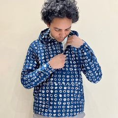 Blue Printed Printed Hoodie