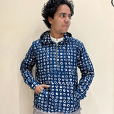 Blue Printed Printed Hoodie