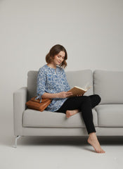 Blue Leafy Block Print Cotton Top