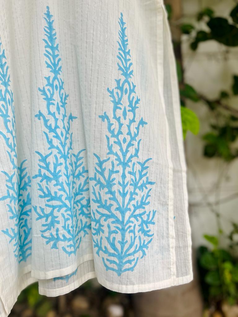 White Kurta - Fluorescent Blue