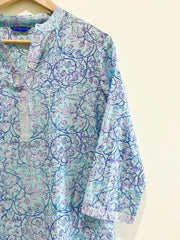 Icy Blue Printed Cotton Silk Kurta