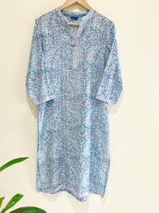 Icy Blue Printed Cotton Silk Kurta