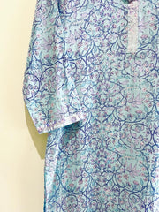 Icy Blue Printed Cotton Silk Kurta