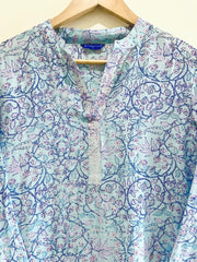 Icy Blue Printed Cotton Silk Kurta