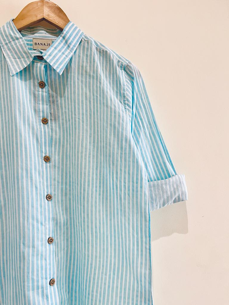Baby Blue Stripe Printed Co-Ord Set