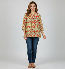 Sunlit Poppy Grove Block Printed Top