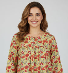 Sunlit Poppy Grove Block Printed Top