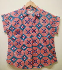 Coral Geo Cotton Top