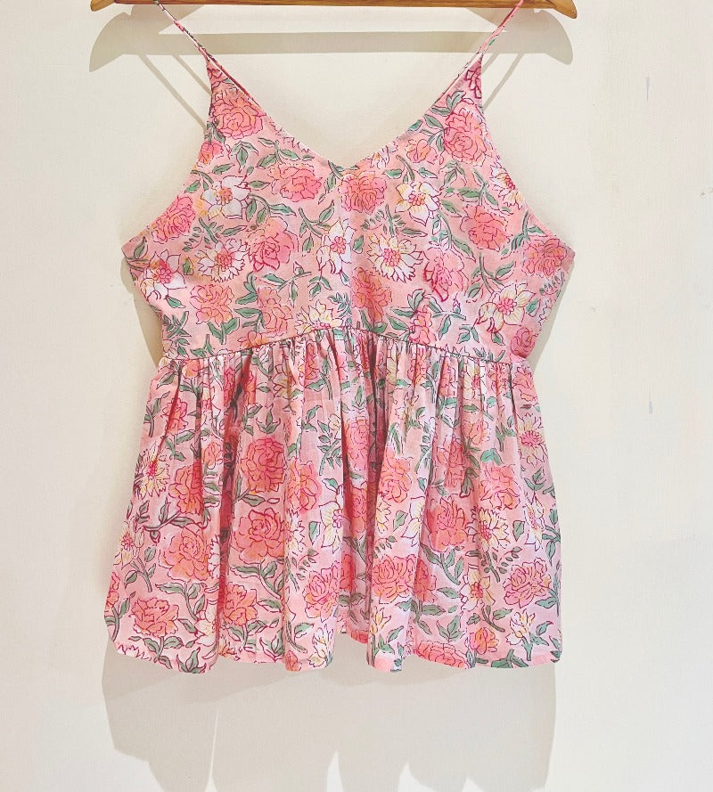 Peachy Rose Block Printed Cotton Cami Top