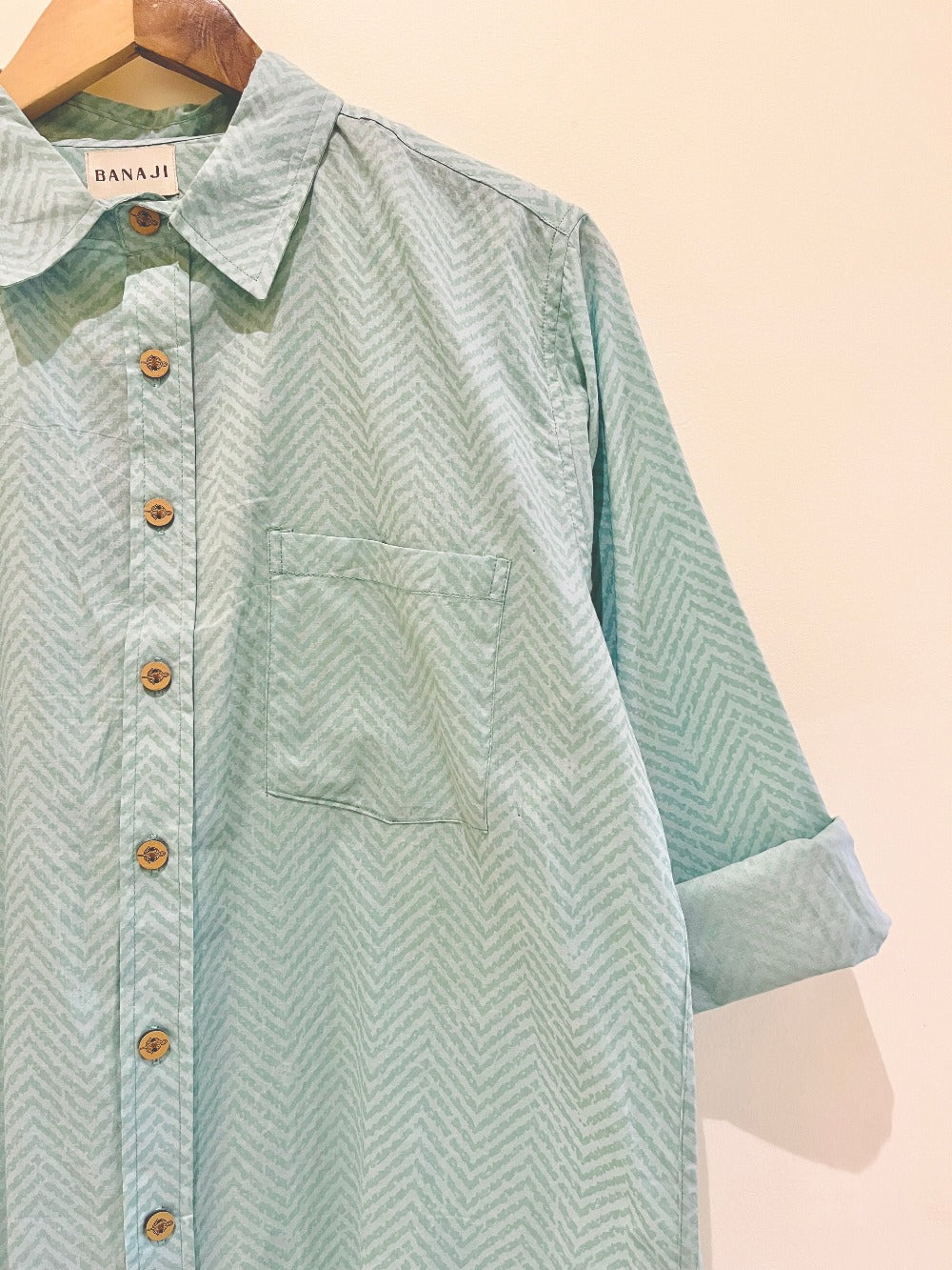 GREEN COTTON PRINTED FULL SLEEVE SHIRT