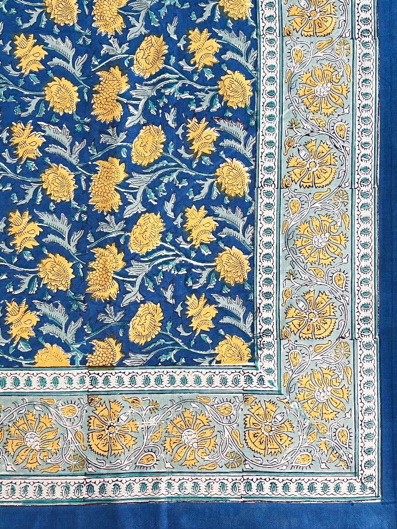 Misty Blue Block Printed Bedsheet Set