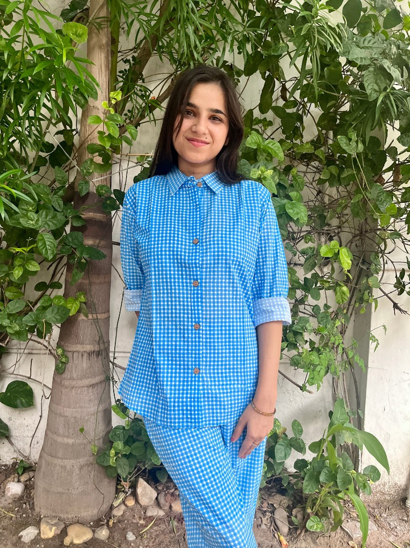 Blue Gingham Printed Co-Ord Set