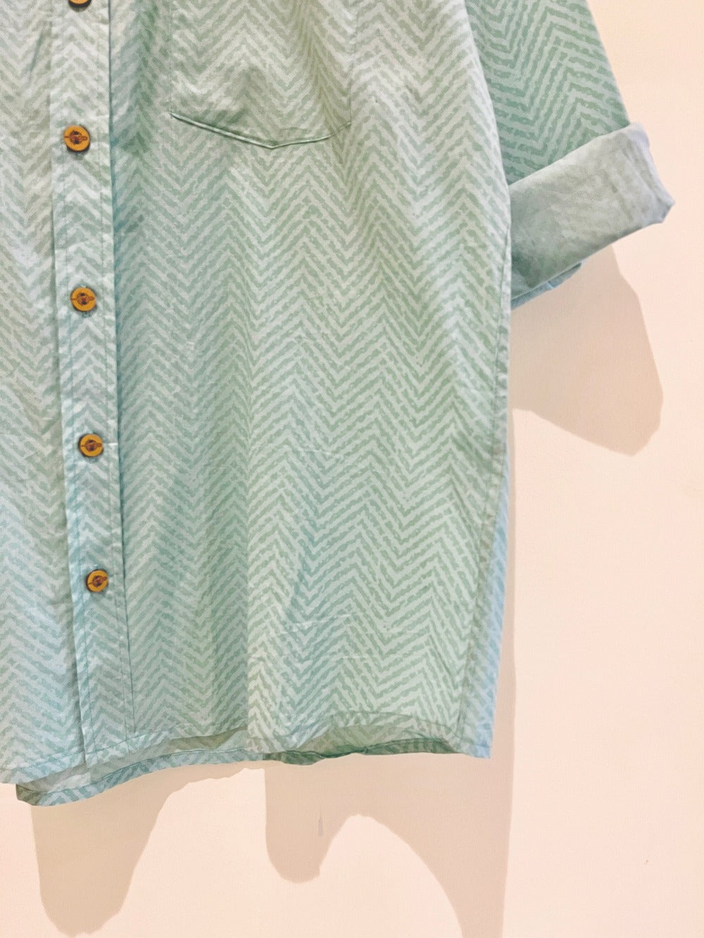 GREEN COTTON PRINTED FULL SLEEVE SHIRT