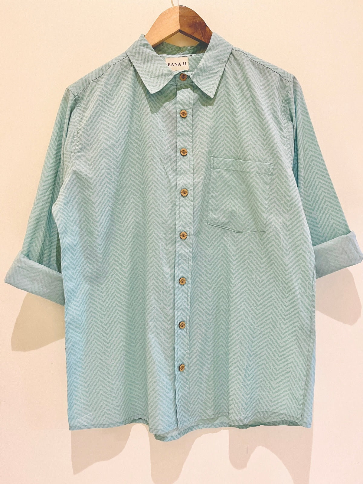 GREEN COTTON PRINTED FULL SLEEVE SHIRT