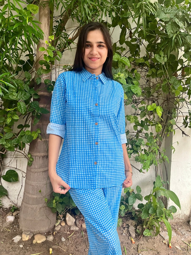 Blue Gingham Printed Co-Ord Set