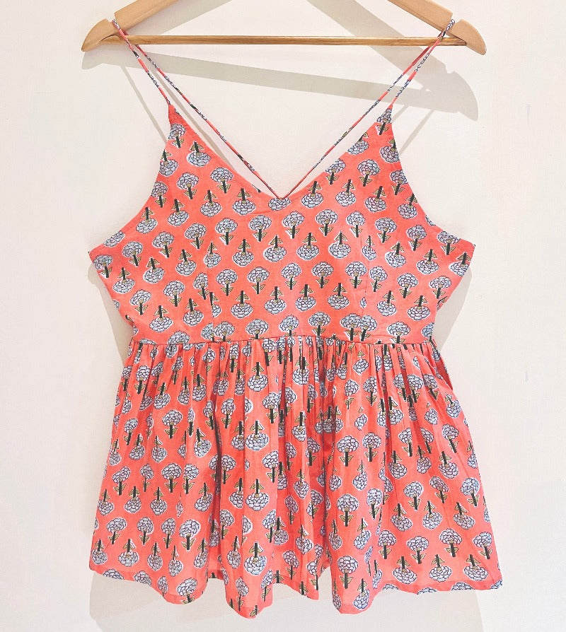 Peach Buti Block Printed Cotton Cami Top