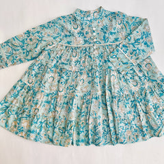 Teal Printed Girls Dress (0-8 Yrs)