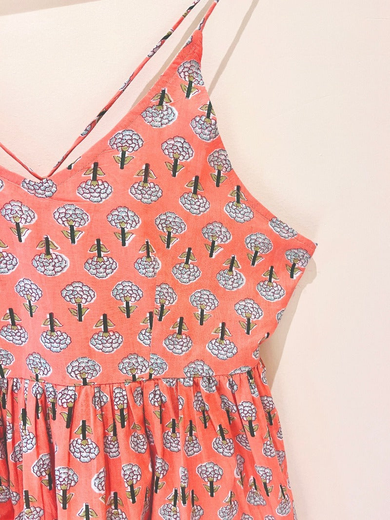 Peach Buti Block Printed Cotton Cami Top