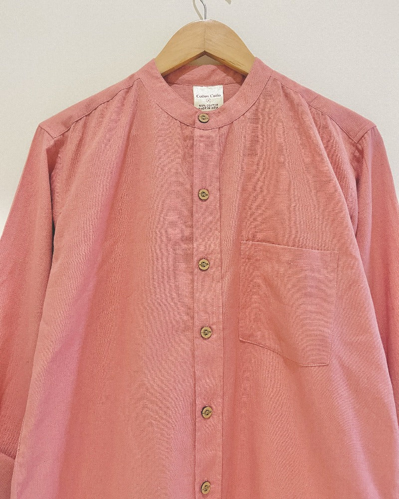 Peach Cotton Flax Full Sleeve Shirt
