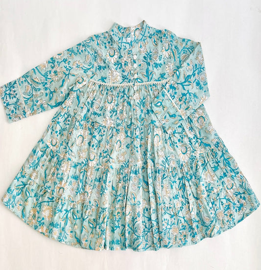 Teal Printed Girls Dress (0-8 Yrs)
