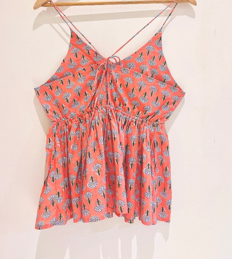Peach Buti Block Printed Cotton Cami Top