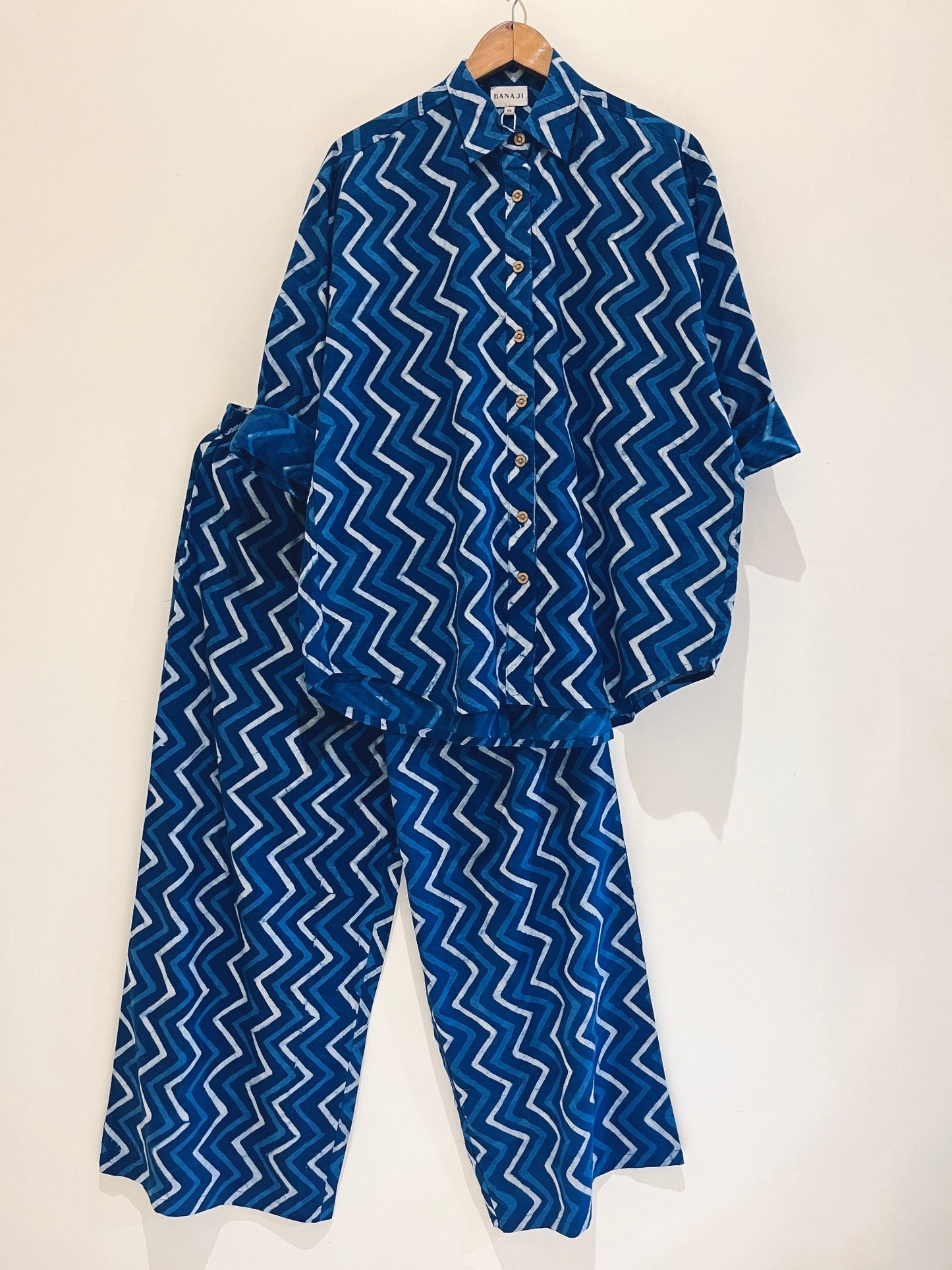 Natural Indigo Zig Zag Printed Co-Ord Set